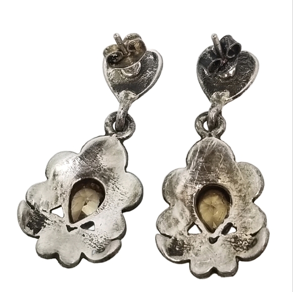 VICTORIAN STYLE STERLING SILVER, MARCASITE & AUSTRIAN CRYSTAL DROP EARRINGS - Picture 5 of 5